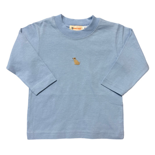 Boy's Long Sleeve Sky Blue T-Shirt with Crochet Lab Dog