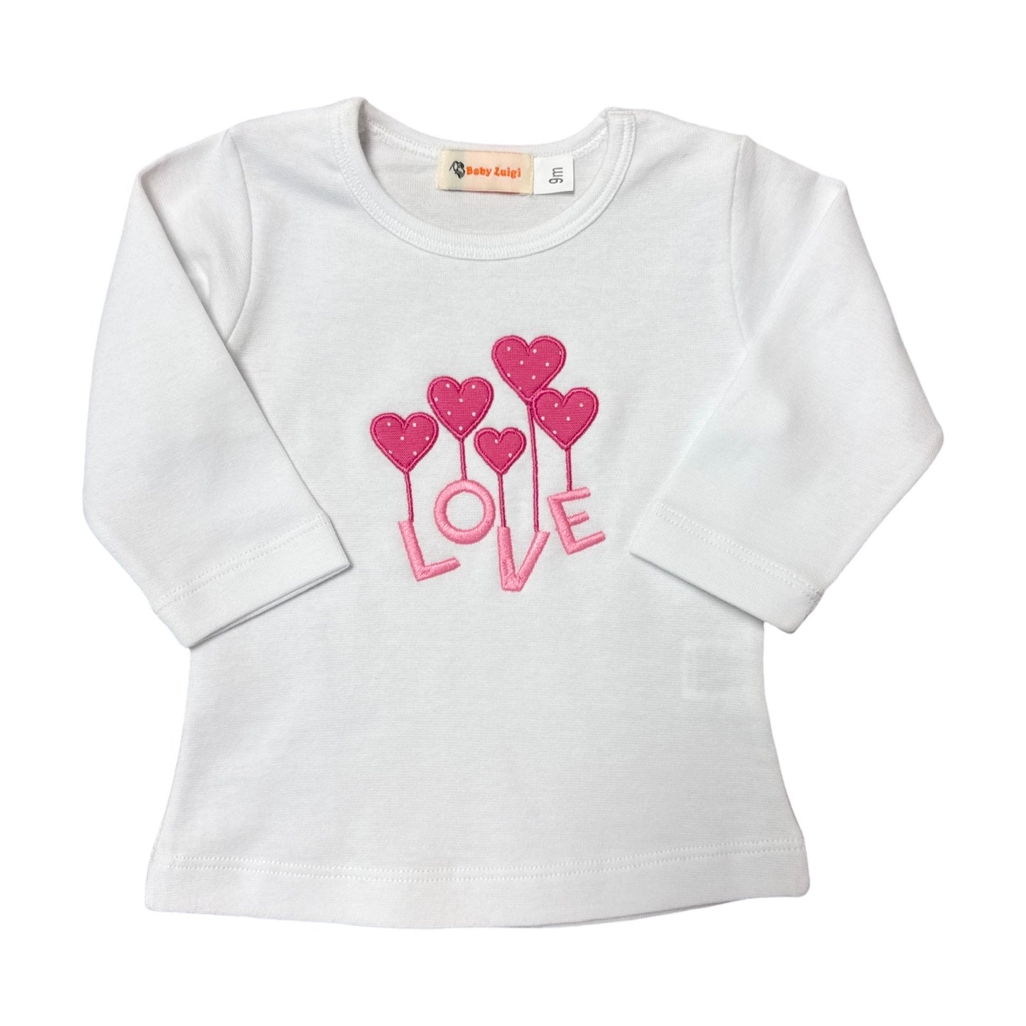 Girl's Long Sleeve T-Shirt, "LOVE" Heart Balloons Applique