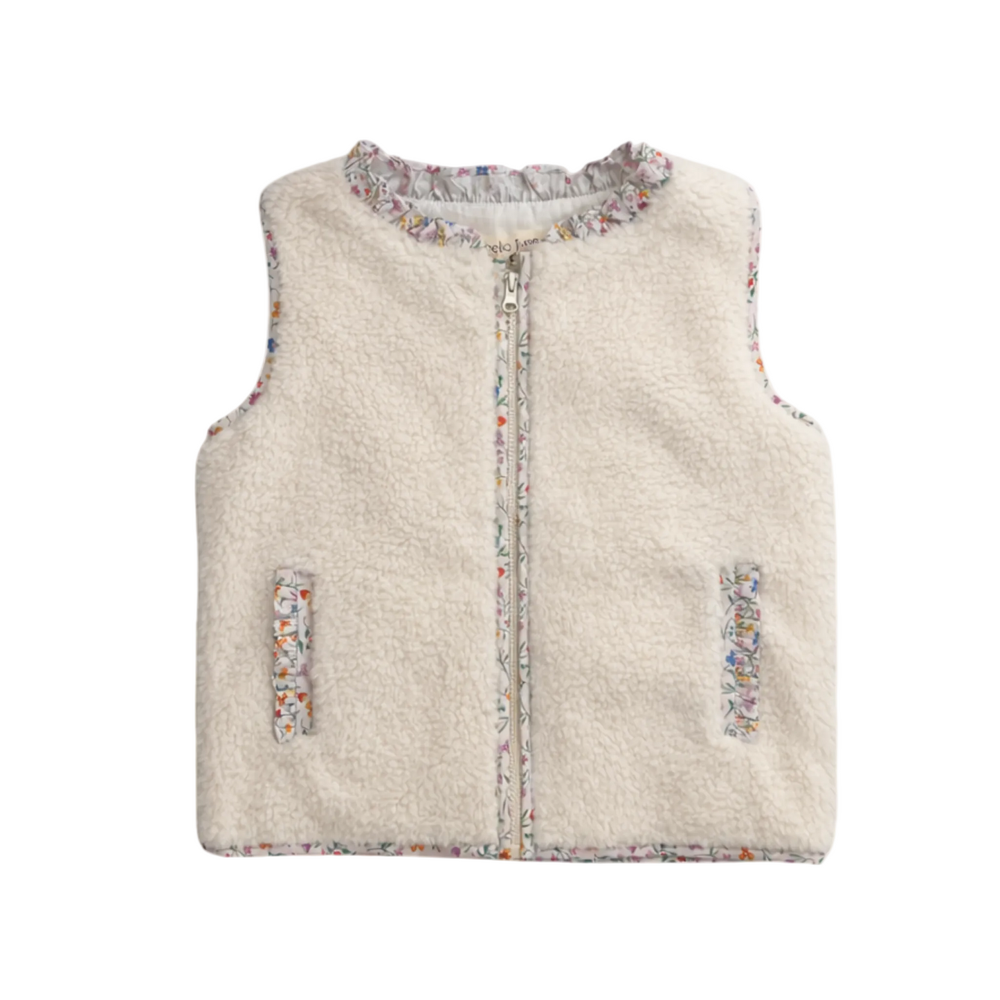Girl's Sherpa Vest - Sherpa w/Floral Trim