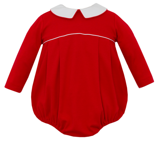 Boy's Red Knit Collared Long Sleeve Bubble