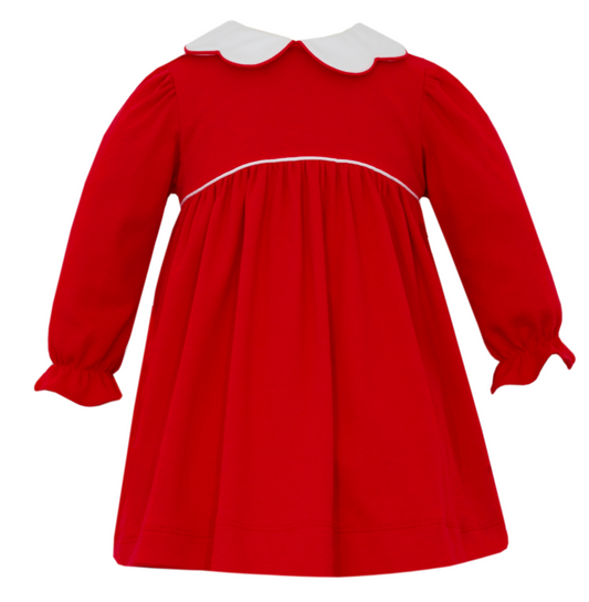 Girl's Scallop Collar Red Knit Dress