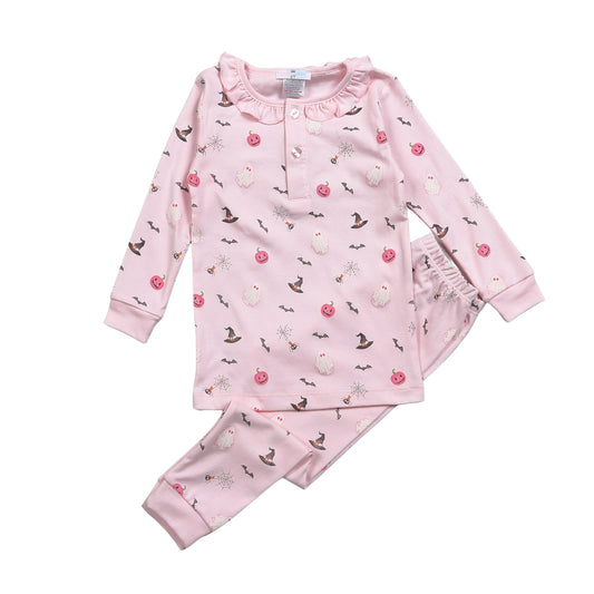 Girl's Halloween in Pink Pima Loungewear Pajama Set