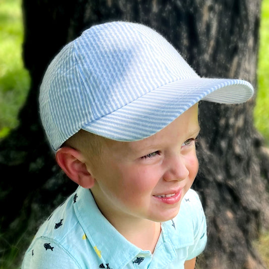 Blue Seersucker Baseball Cap