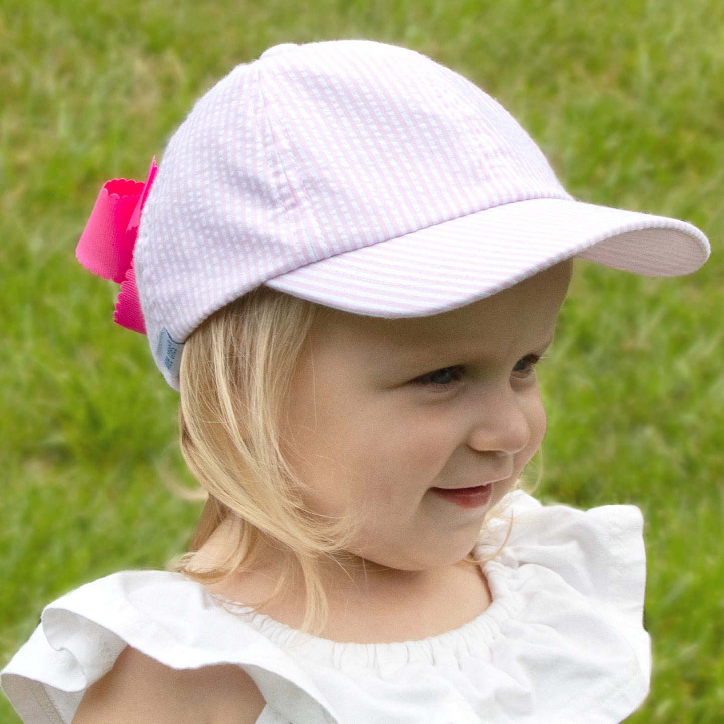 Pink Golf Cart Embroidered Seersucker Baseball Cap