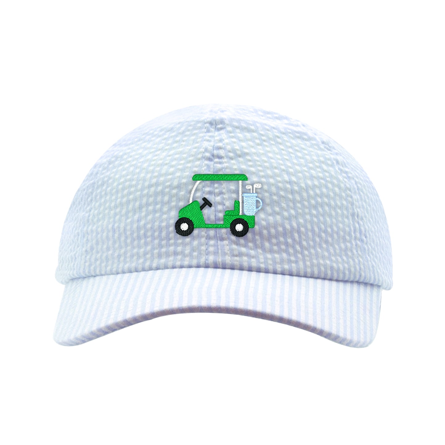 Blue Golf Cart Embroidered Seersucker Baseball Cap