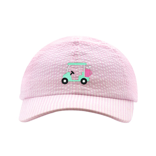 Pink Golf Cart Embroidered Seersucker Baseball Cap