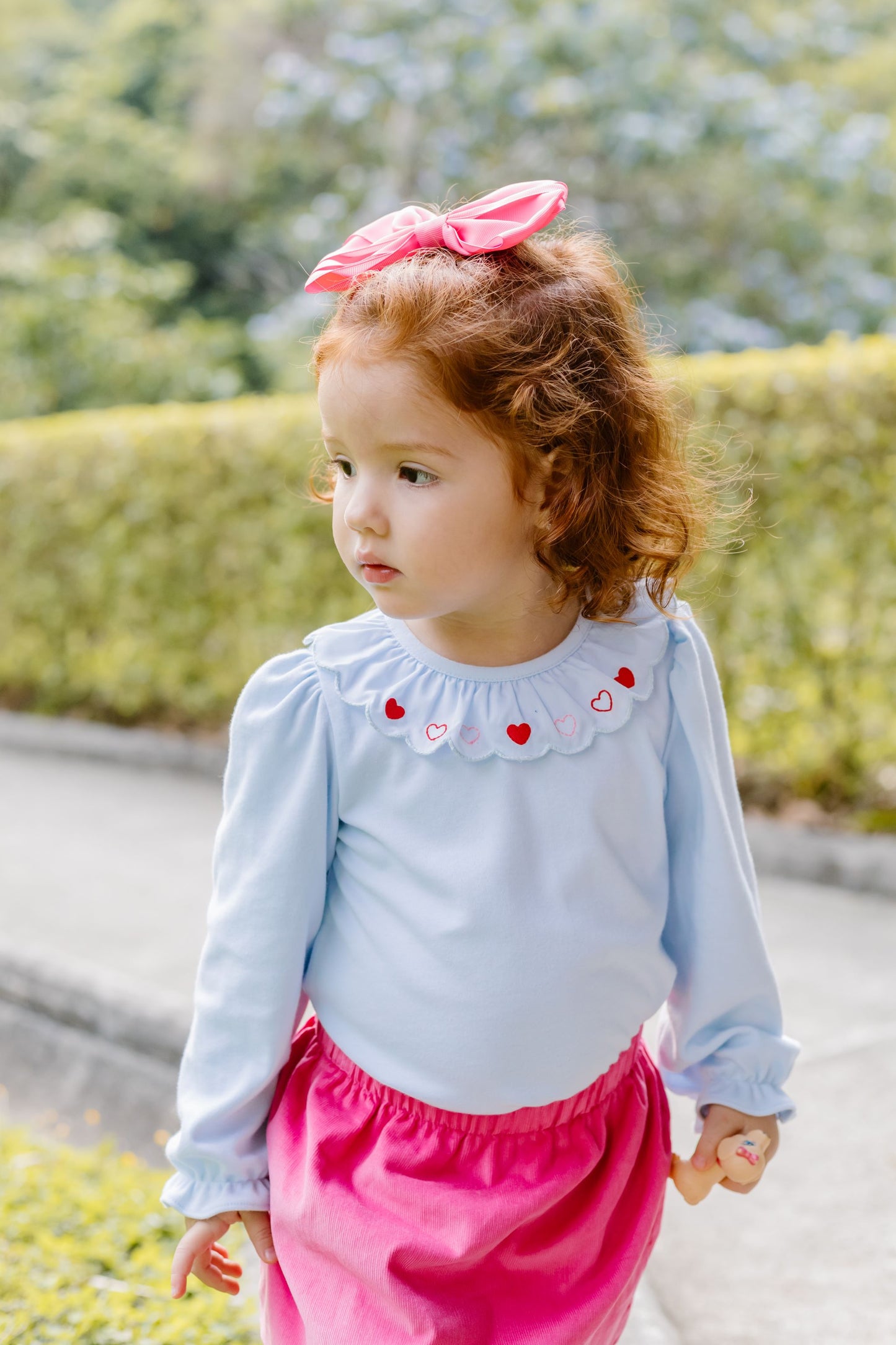 Heart Embroidered Scalloped Collar Blue Knit Blouse