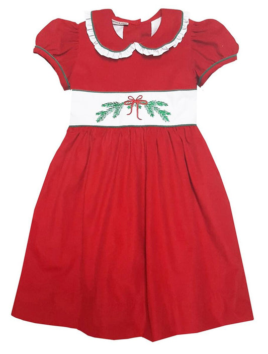 Red Cord Embroidered Greenery Christmas Sash Dress