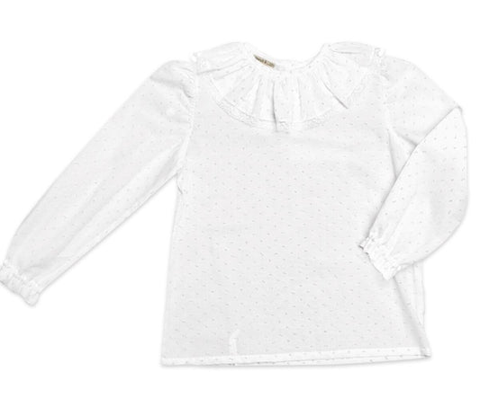 Girl's White Plumetti Lace Blouse