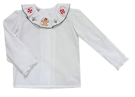 Girl Long Sleeve Blouse with Gingerbread Embroidery