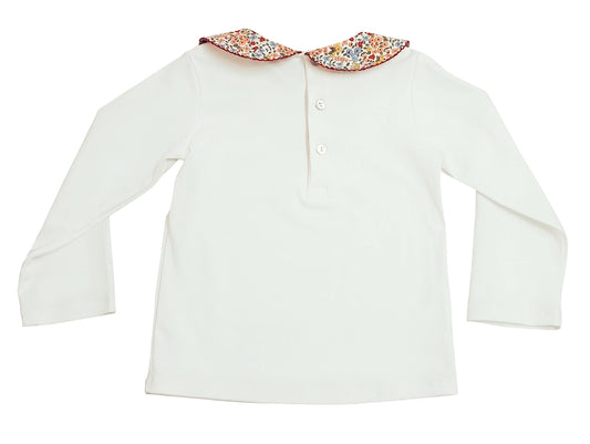 Celine & Lucas Floral Collar Girl's White Knit Top