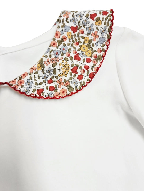 Celine & Lucas Floral Collar Girl's White Knit Top