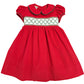 Christmas Time Red Corduroy Smocked Collared Dress