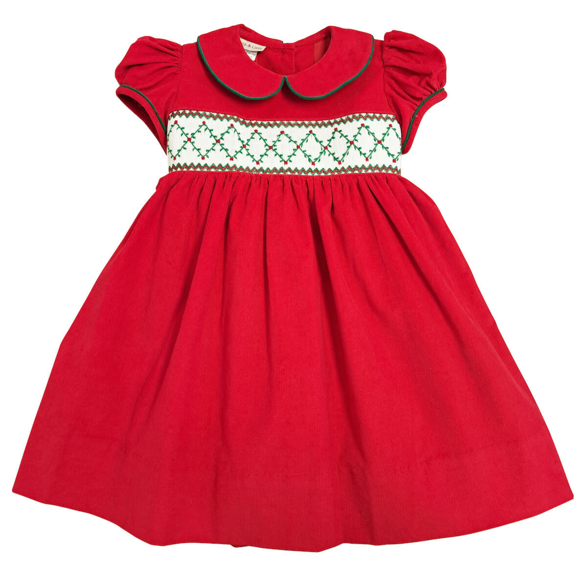 Christmas Time Red Corduroy Smocked Collared Dress