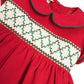 Christmas Time Red Corduroy Smocked Collared Dress