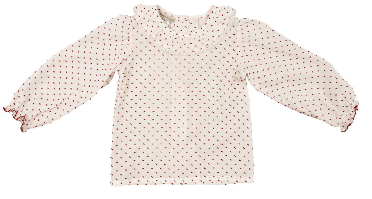 Christmas White & Red Plumetti Girl's Blouse