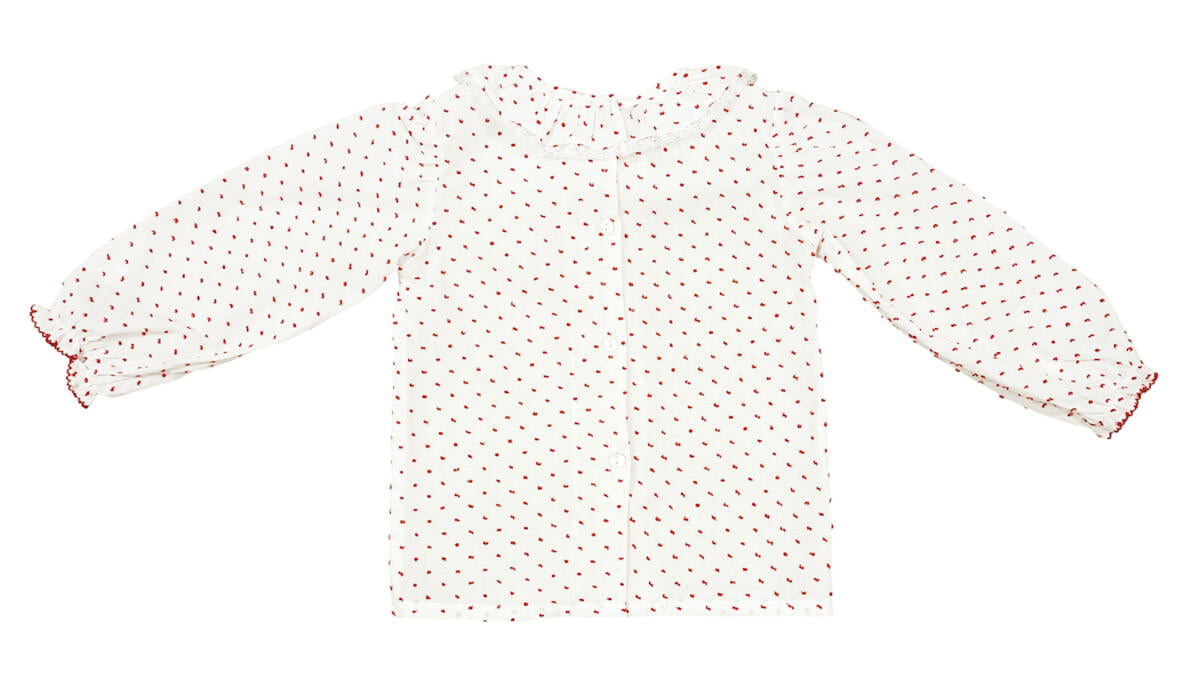 Christmas White & Red Plumetti Girl's Blouse