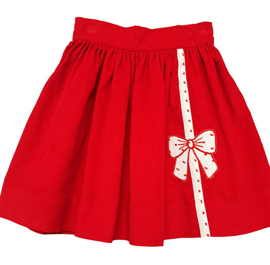 Christmas Red Bows Applique Corduroy Skirt