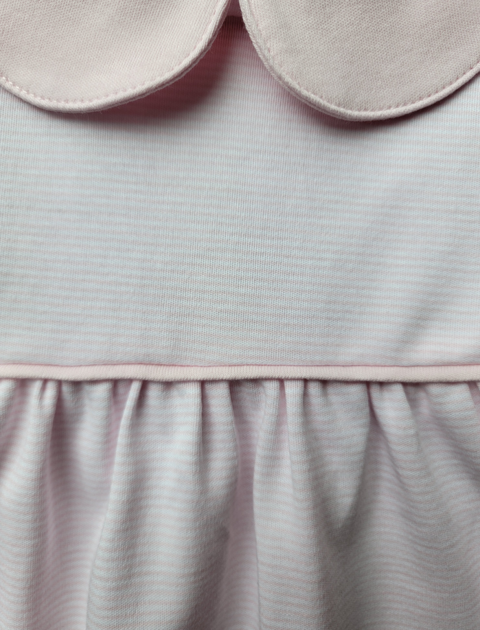 Short Cap Sleeve Collared Dress, Light Pink Mini Stripe