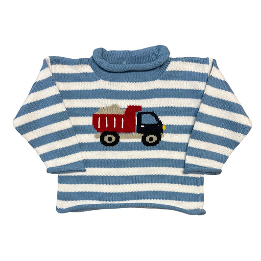 Rollneck Chambray Stripe Sweater with Dump Truck