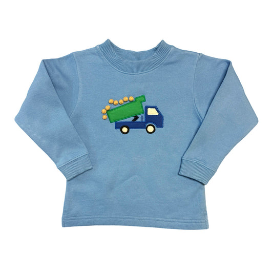 Boy's Chambray Blue Sweatshirt with Dump Truck Unloading