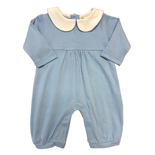 Boy's Everyday Playsuit, Sky Blue with White Collar