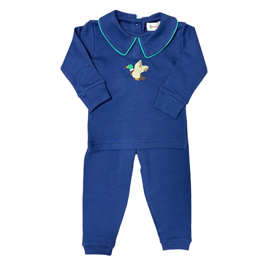 Boy's Long Sleeve Dark Royal Crochet Mallard Duck Pant Set