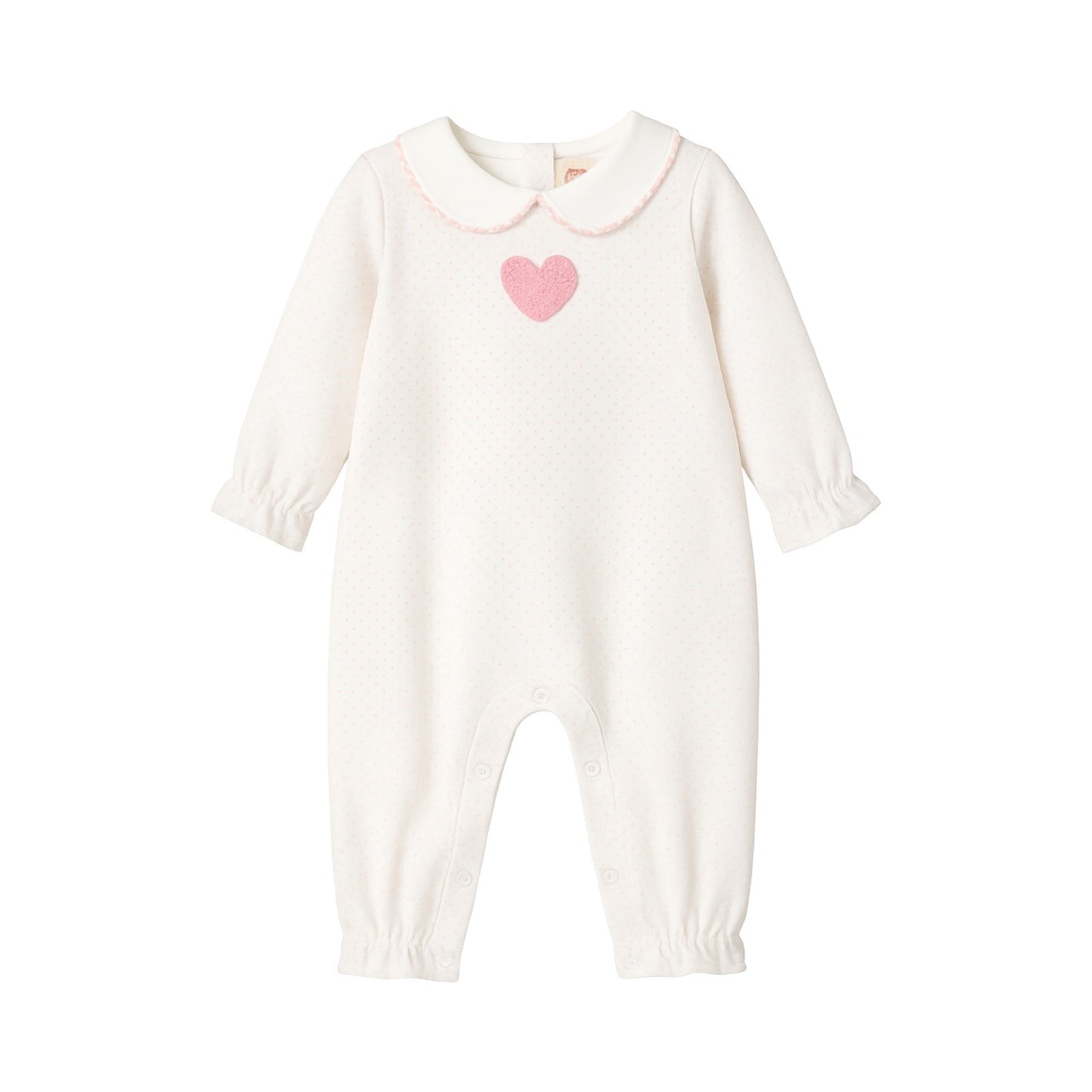 Long Sleeve Polka Dot Romper, Crochet Heart