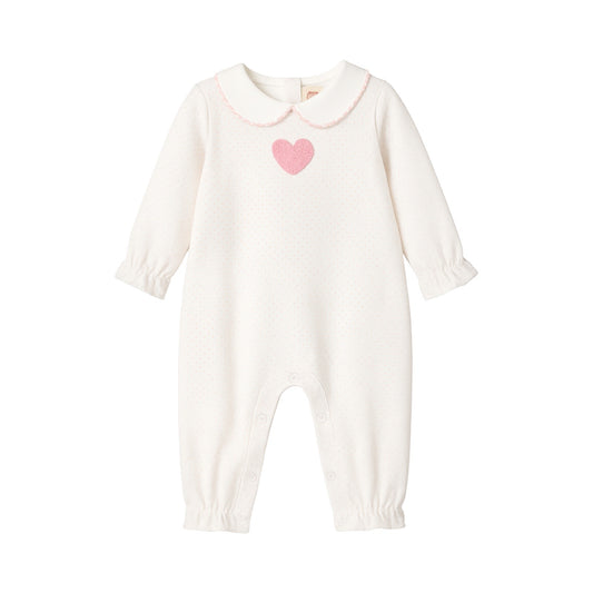 Long Sleeve Polka Dot Romper, Crochet Heart