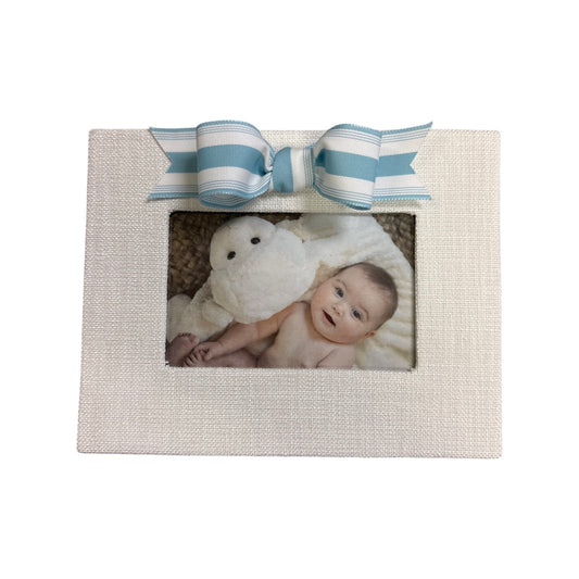 White Frame with Blue Stripe Bow, Horizontal