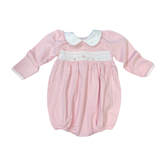 Sophia & Oliver Pink Smocked Long Sleeve Collared Bubble