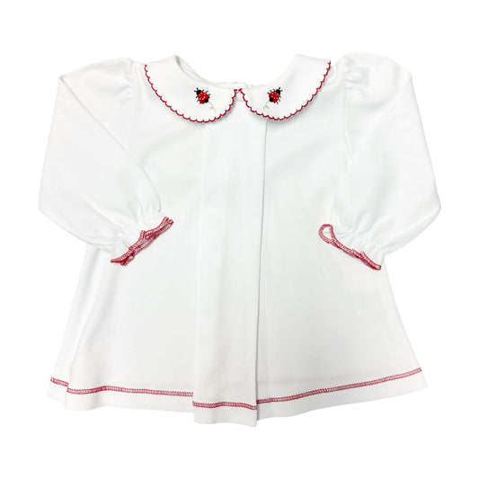 Girl's L/S Ladybug Embroidered Collar Pleated Shirt