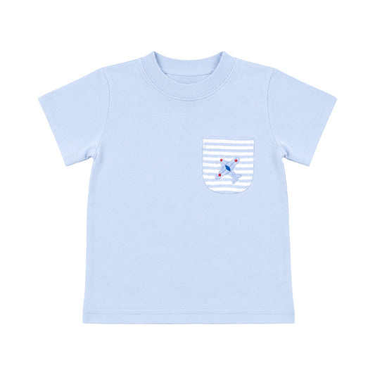 Short Sleeve Embroidered Pocket T-Shirt, Airplane