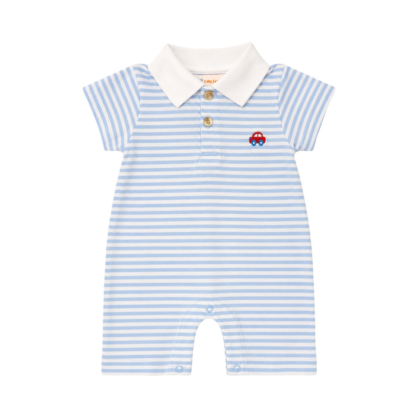 Short Sleeve Striped Embroidered Romper, Car