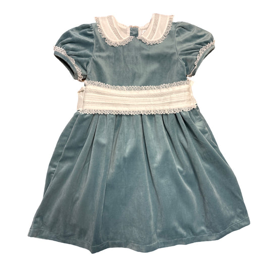 Girl's Blue Velvet Dress with Lace