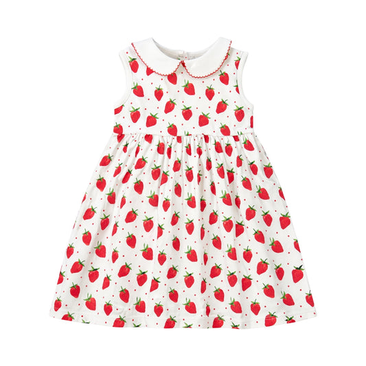 Sleeveless Collared Printed Twirl Dress, Strawberries