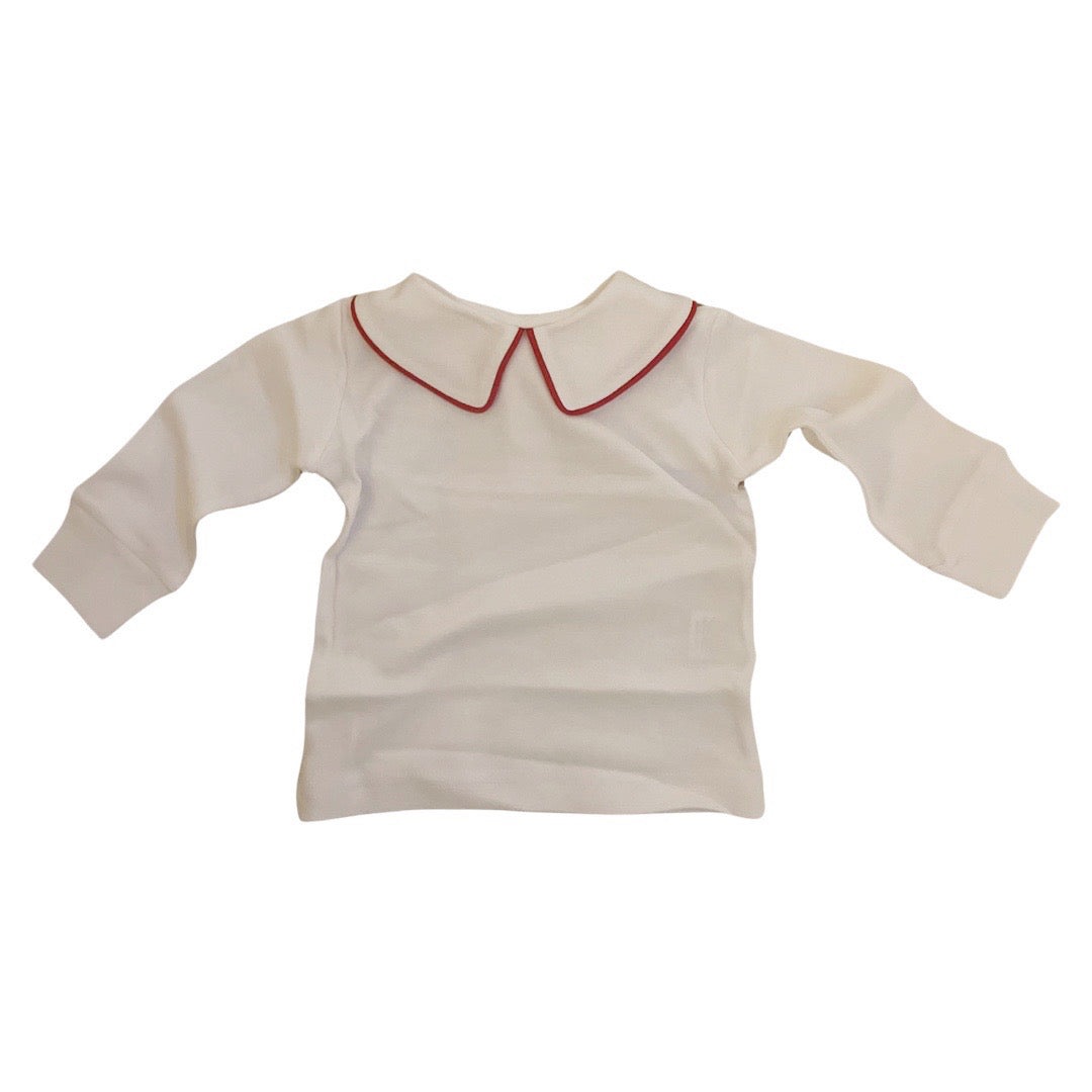 Boy's Long Sleeve Basic Knit Top, White with Red Piping