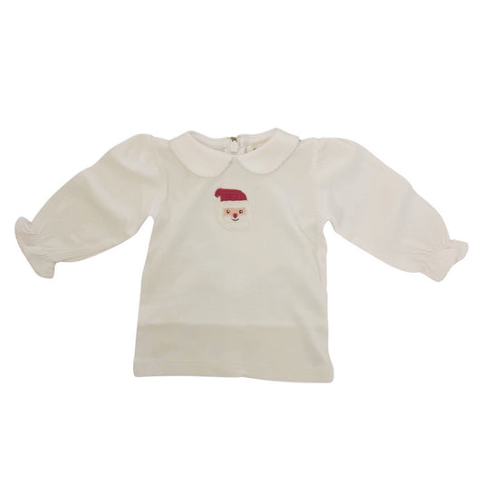 Girl's Long Sleeve Collared Shirt with Crochet Santa