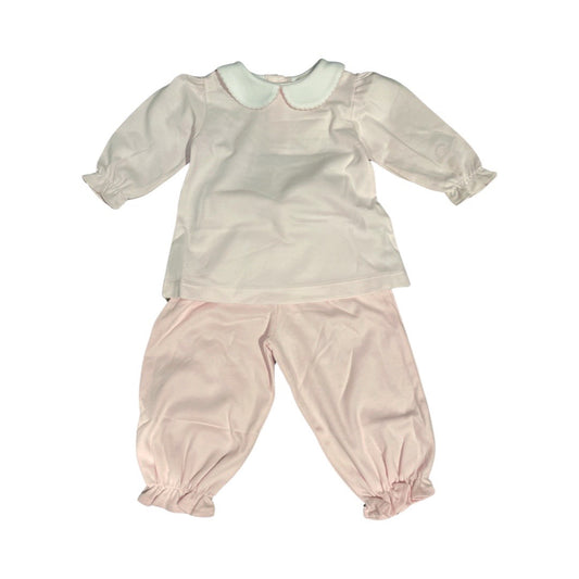 Girl's Two Piece Collared Striped Top and Pink Pant Set