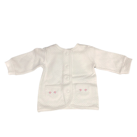 Girl's Quilted Button Up Jacket with Rosebuds on Pocket