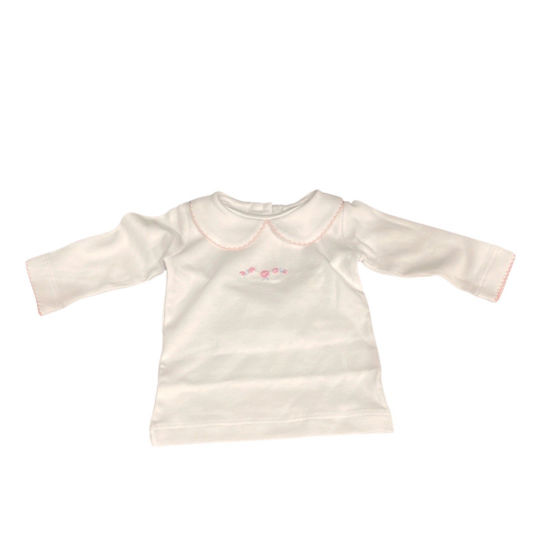 Girl's Long Sleeve Collared Top with Embroidered Flower Embroidery