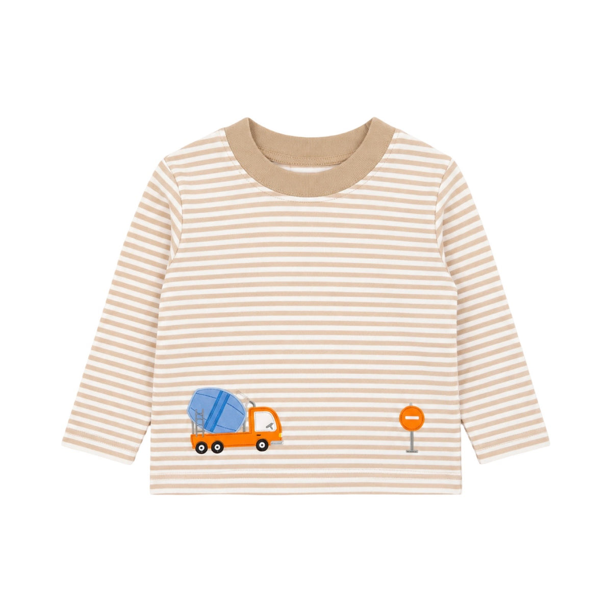 Long Sleeve Applique Striped T-Shirt, Roadwork