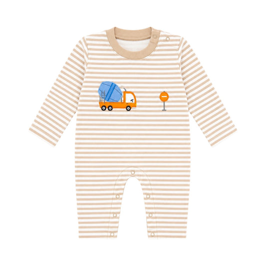 Long Sleeve Applique Striped Romper, Roadwork