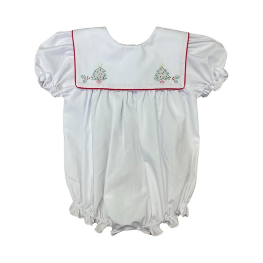 Short Sleeve Bubble, Square Bib with Embroidered Trees