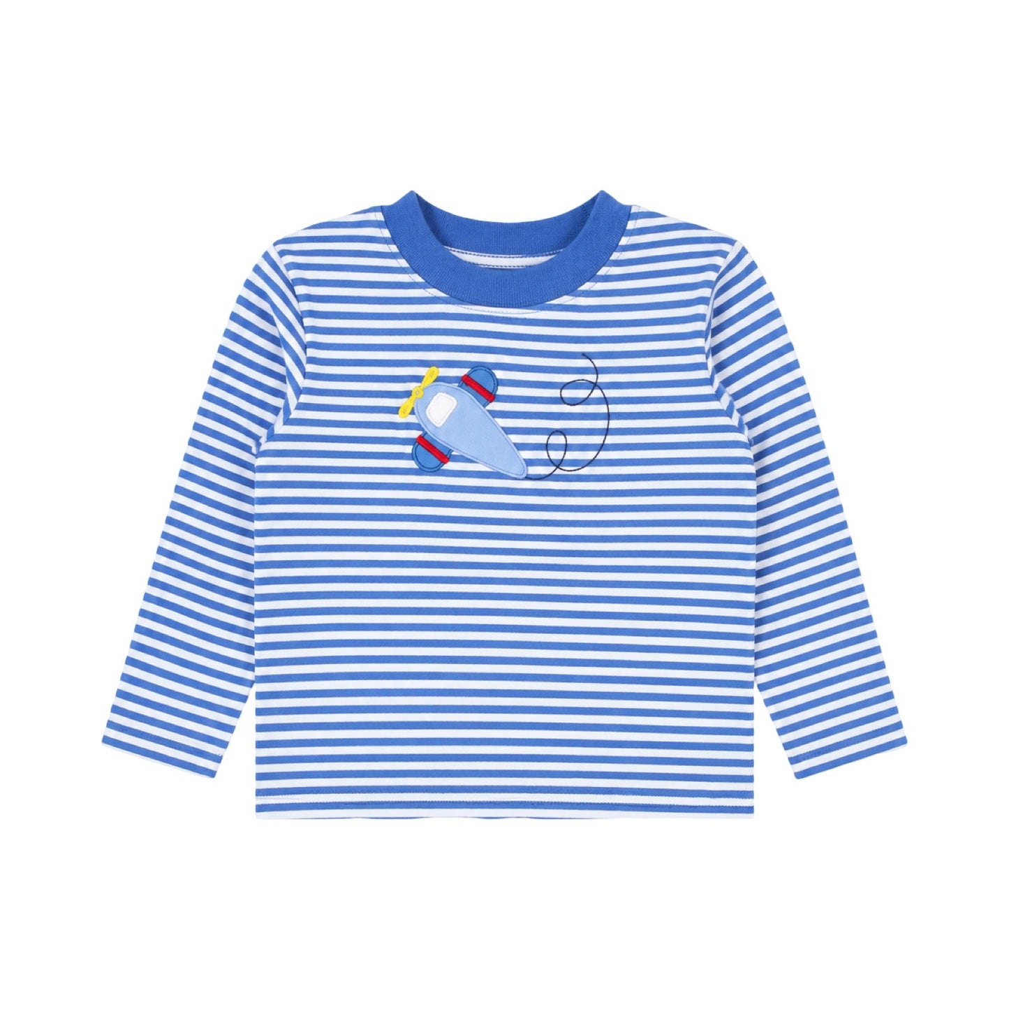 Long Sleeve Striped Applique T-Shirt, Airplane