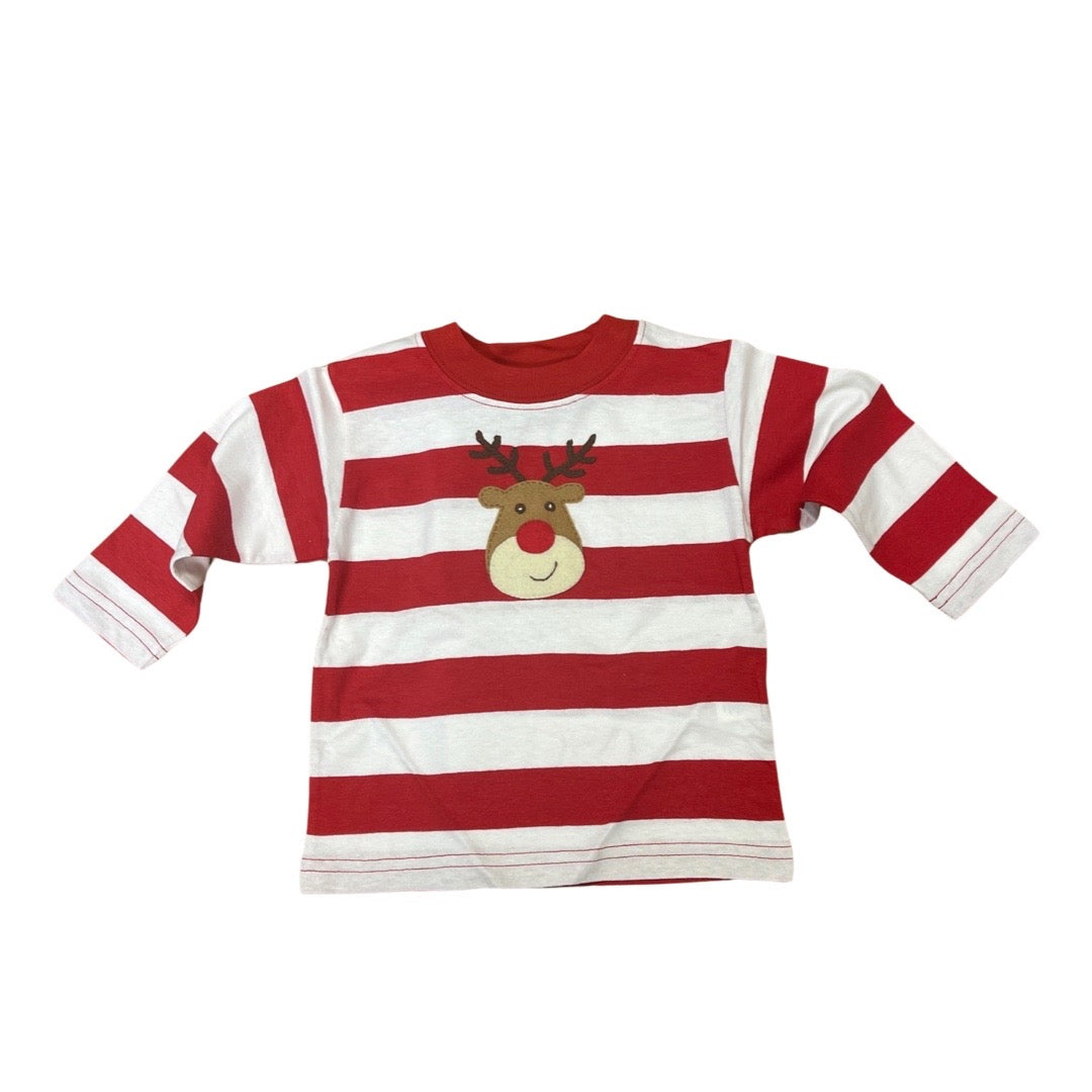 Red Stripe Reindeer Applique T-Shirt