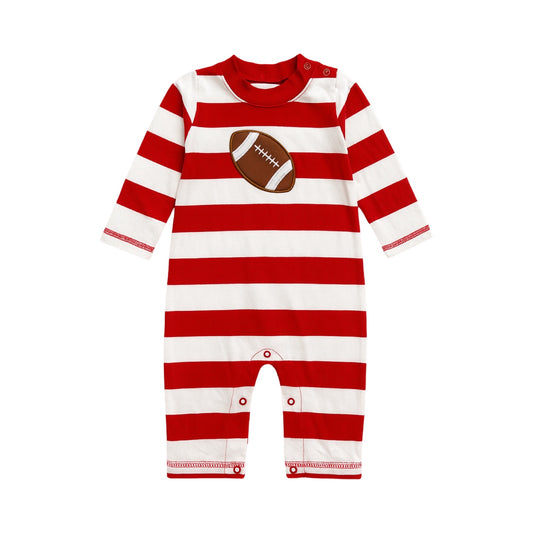Boy's Long Sleeve Red Stripe Football Playsuit