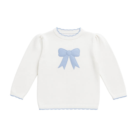 Girl Scallop White with Blue Sweater, Bow