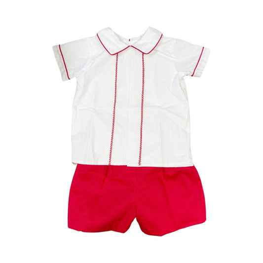 Classic White with Red Pointed Collar Short Set