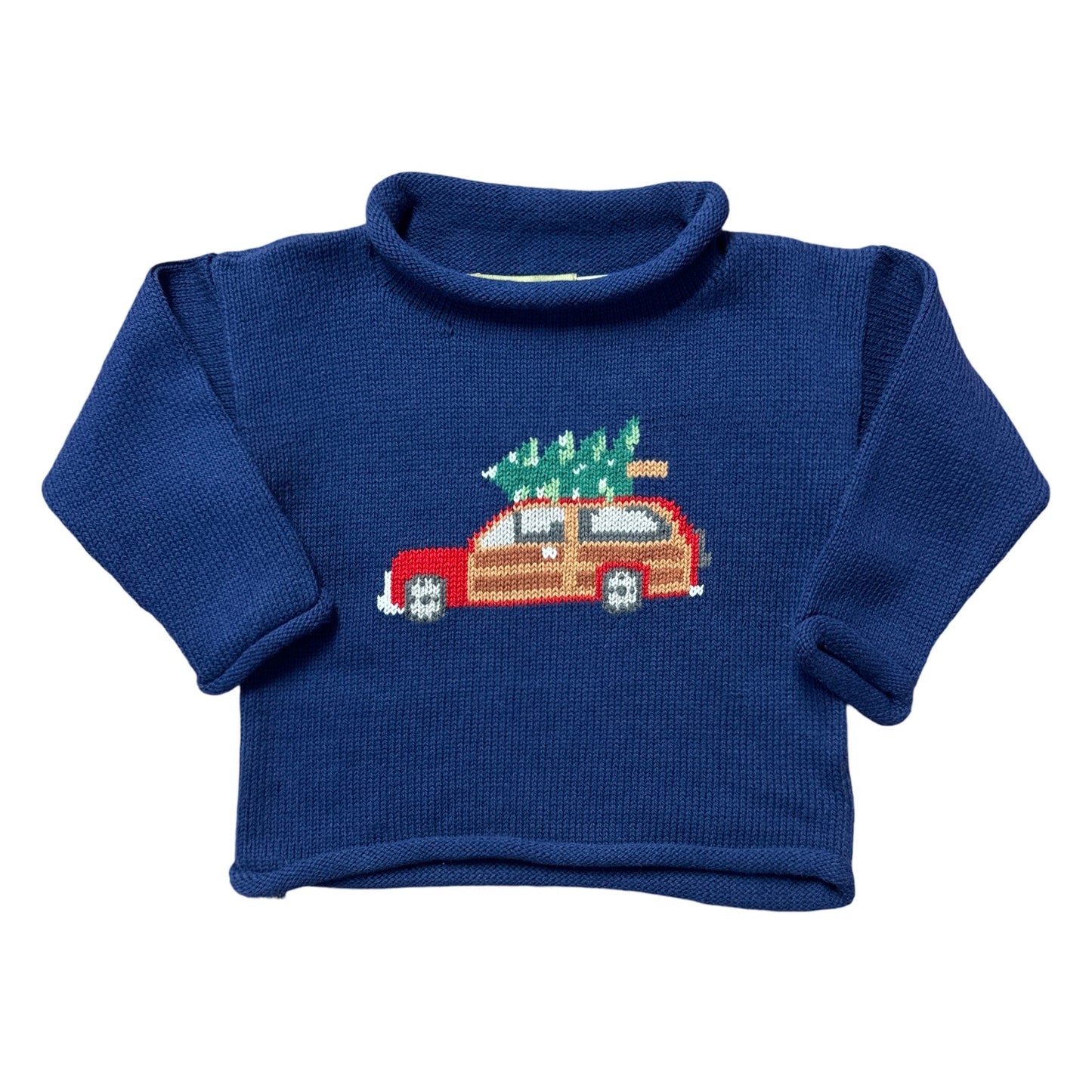 Rollneck Dark Royal Sweater, Woody Car with Tree